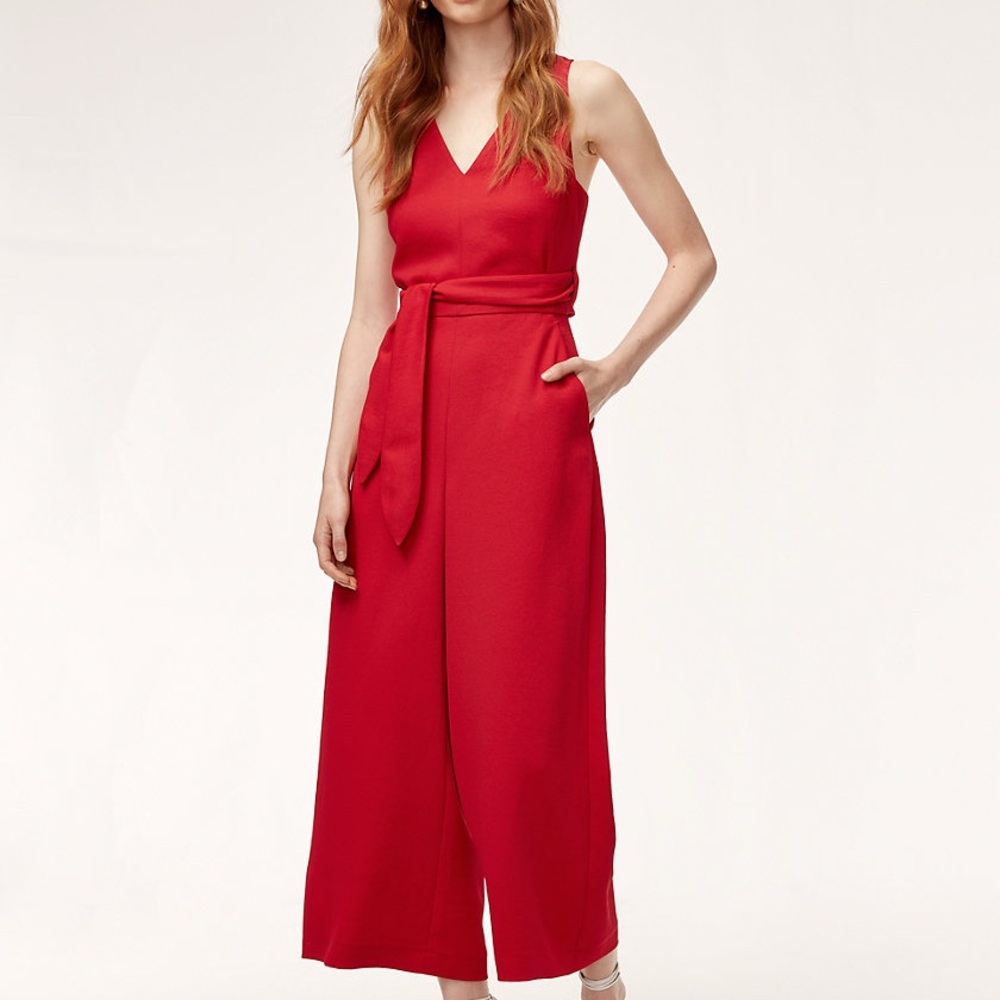 Wilfred Red V-Neck Jumpsuit with Tie Waist